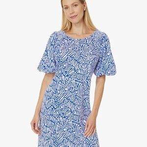 Lilly Pulitzer Blue and White Print Midi Dress Bubbles Sleeves Size XL